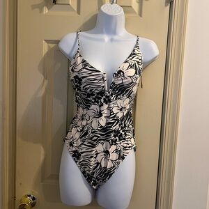 Floral Zebra Print One Piece Swimsuit